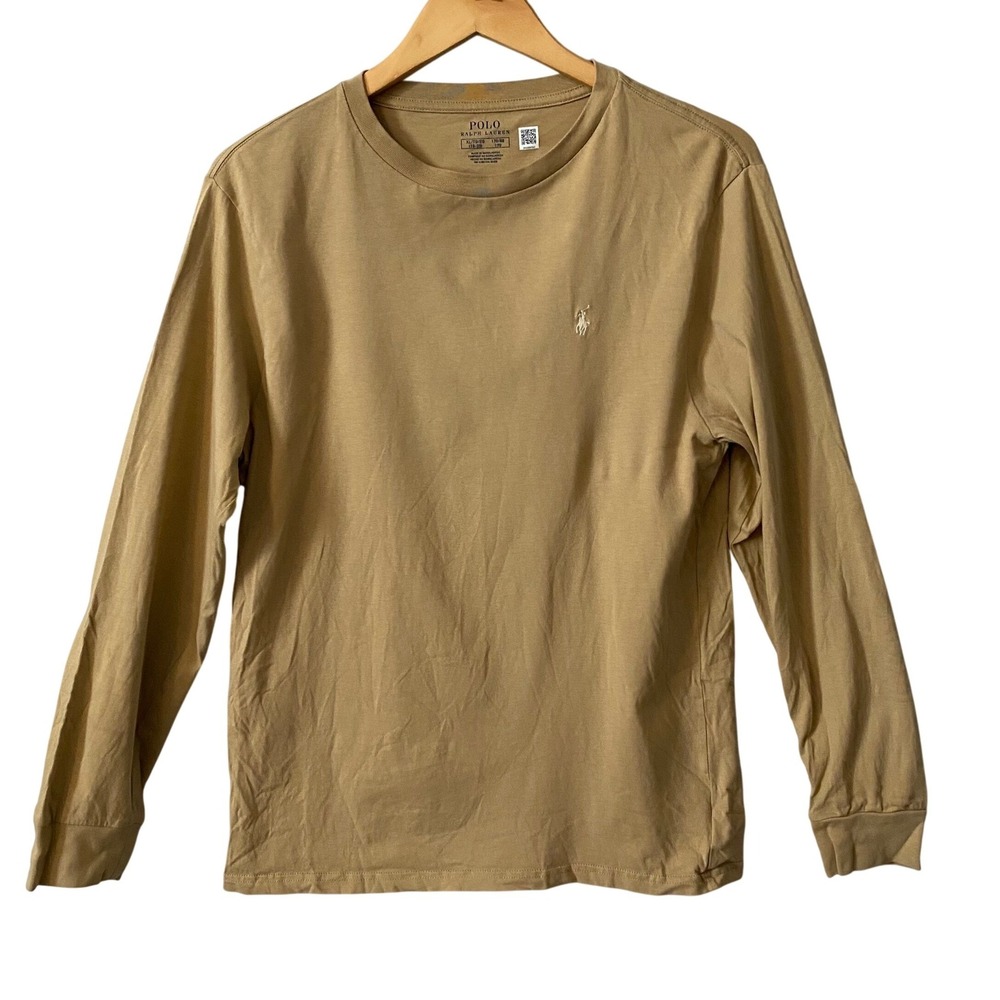 Polo Ralph Lauren Boys XL 18-20 Tan Long Sleeve Cotton Crewneck t-shirt Logo